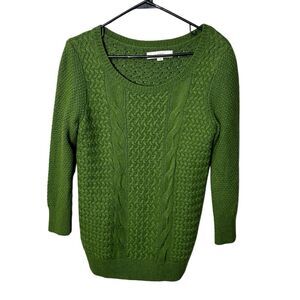 Loft Knit Sweater Wool Rabbit Hair Blend Green Cable Knit Cozy Small